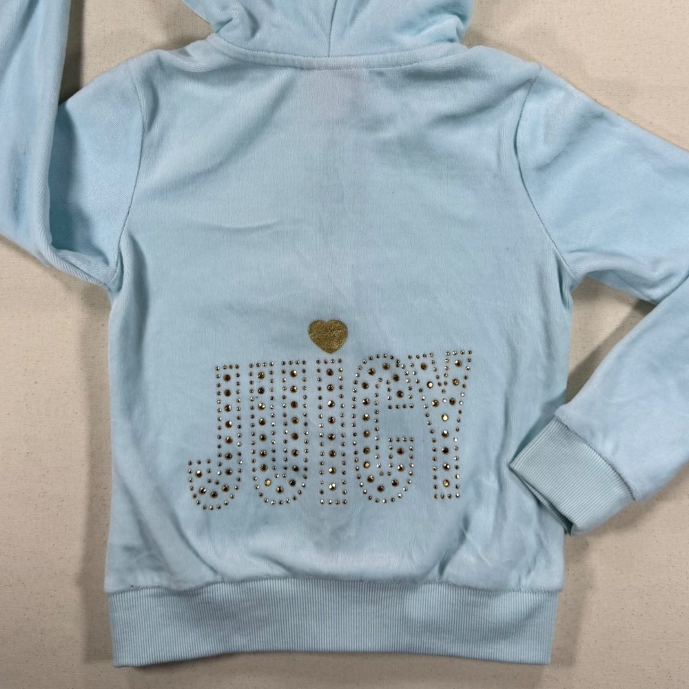 Juicy Couture Kids Velour Tracksuit Light Blue Hoodie Joggers Set Size 6 - Picture 3 of 13